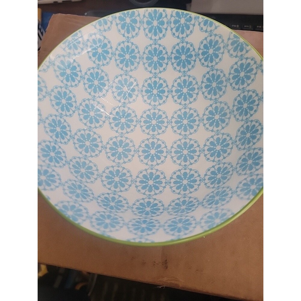 Ooh La La by BIA Stoneware Bowl 6 inches Fruit slice Leaf Blue In And Out  Print - Picture 10 of 10